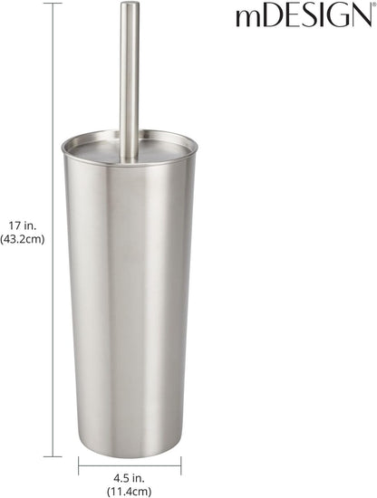 mDesign Slim Metal Toilet Brush Set - Modern Freestanding Holder for Bathroom - Practical With Rust-Resistant Finish - Silver