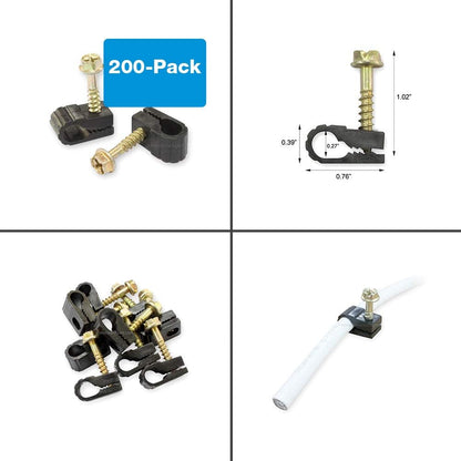 STEREN Coaxial Cable Clips - Cable Holder - Wire Clips - Siding Clips For Hanging - Cord Holder For Desk - Cable Clamps - Cord Clip - Wire Organizer Clips - Tv Mount Screws - Black - 100 Pack