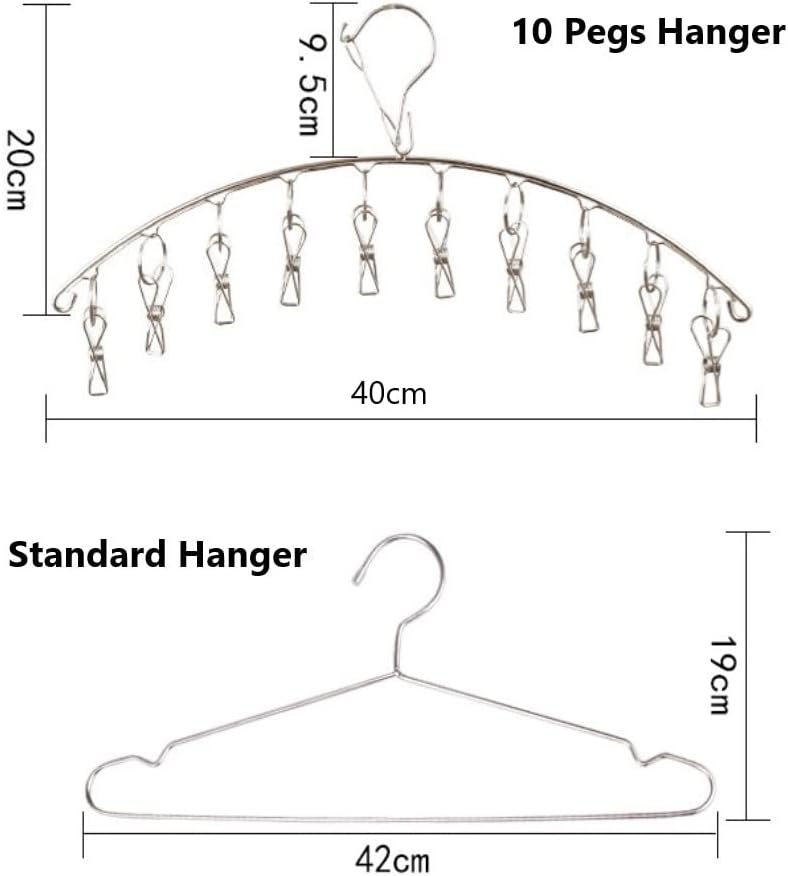 Stainless Steel Laundry Drying Rack Clothes Hanger with Windproof Hook,Underwear Hanger,Clothes Hangers with 8 Clips for Drying Socks,Diapers,Baby Clothes(2 Pack)