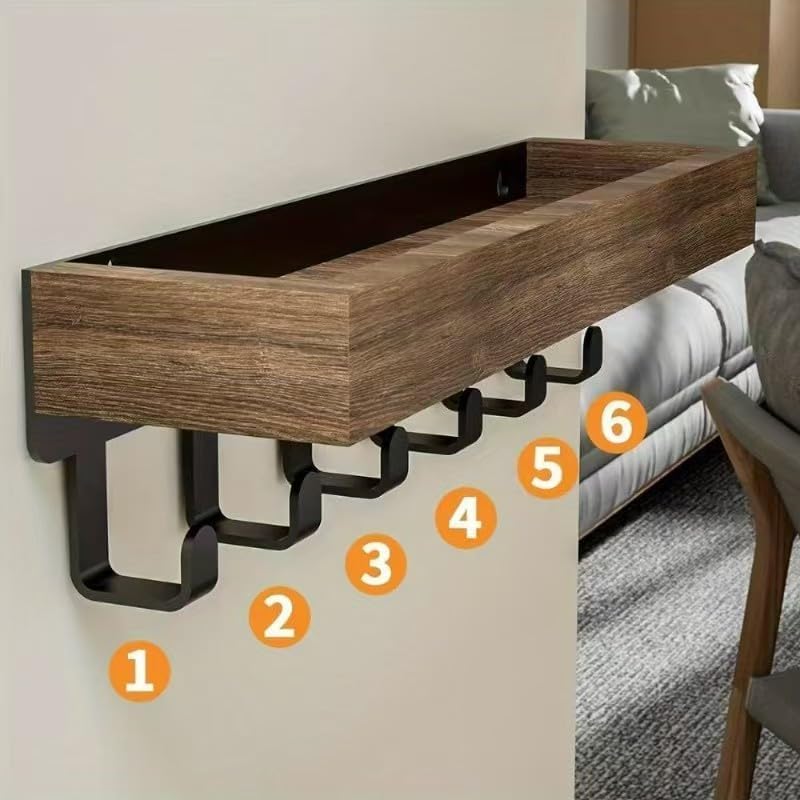 Wall Mount Key Holder with Shelf - Decorative Mail Organizer and Key Hooks for Entryway, Paulownia Wood with Mounting Hardware (9.64”W x 2.36”H x 2.75”L)
