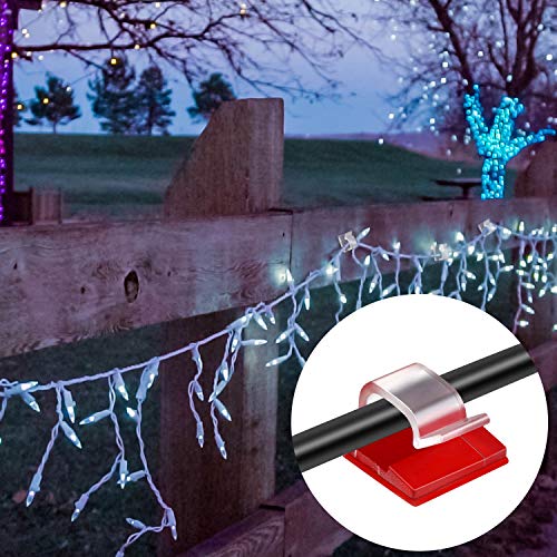 Maitys 60 Pcs Adhesive Cable Wire Clips Outdoor, Christmas Light Clips Cable Management Cord Holder Organizer for Fairy String Light Under Desk, Wall, Car, TV PC Ethernet(Large,Clear)