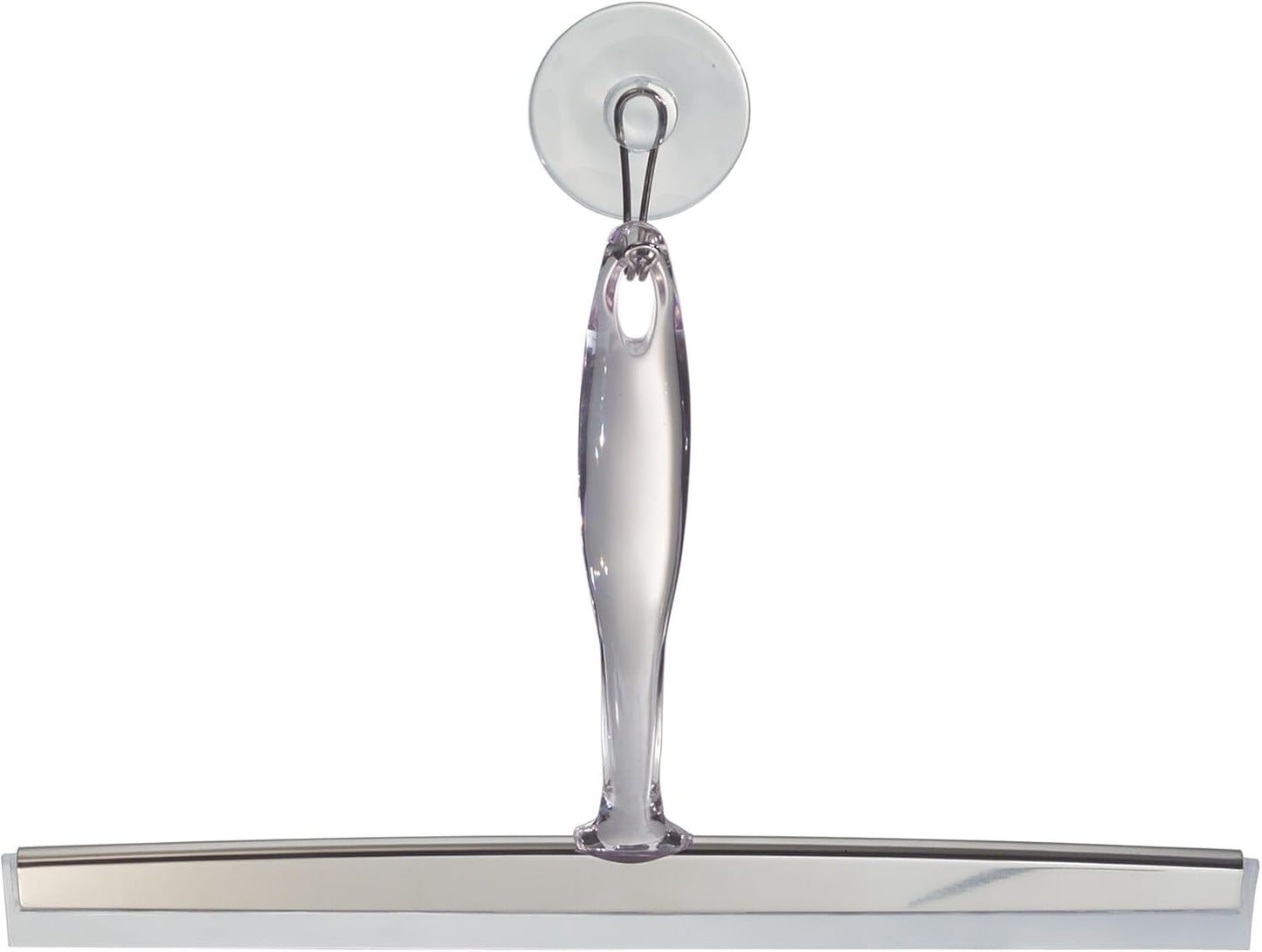 iDesign Zia Metal and Plastic Bathroom Squeegee for Shower, Glass Doors, Floors, Mirrors, with Suction Hook Holder , 12 Inches, Clear and Stainless Steel