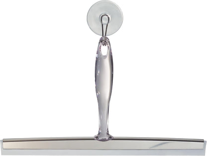 iDesign Zia Metal and Plastic Bathroom Squeegee for Shower, Glass Doors, Floors, Mirrors, with Suction Hook Holder , 12 Inches, Clear and Stainless Steel