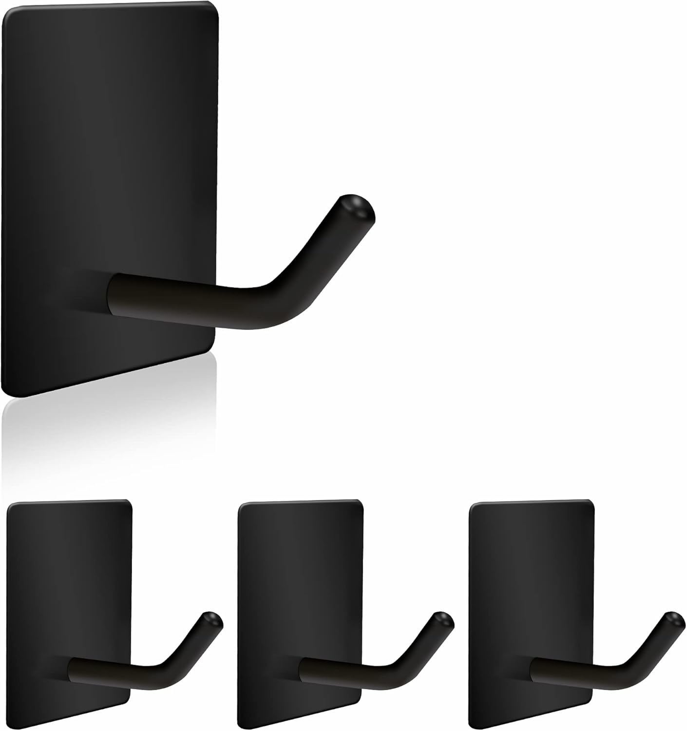 Adhesive Hooks Heavy Duty, Long Stainless Steel Self Adhesive Wall Hook, Sticky Towel Hangers for Kitchen Bathroom, Waterproof Stick on Door Hooks for Hanging Key Hat Coat 4Pack(Black)