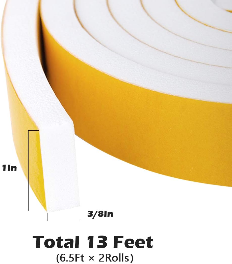 ToLanbbt White Door Window Weather Stripping Self Adhesive Foam Tape High Density Foam Sealing Strip Window Insulation Weatherproof Gasket Tape for Doors and Windows (1/2" W X 1/8" T X 16.5')