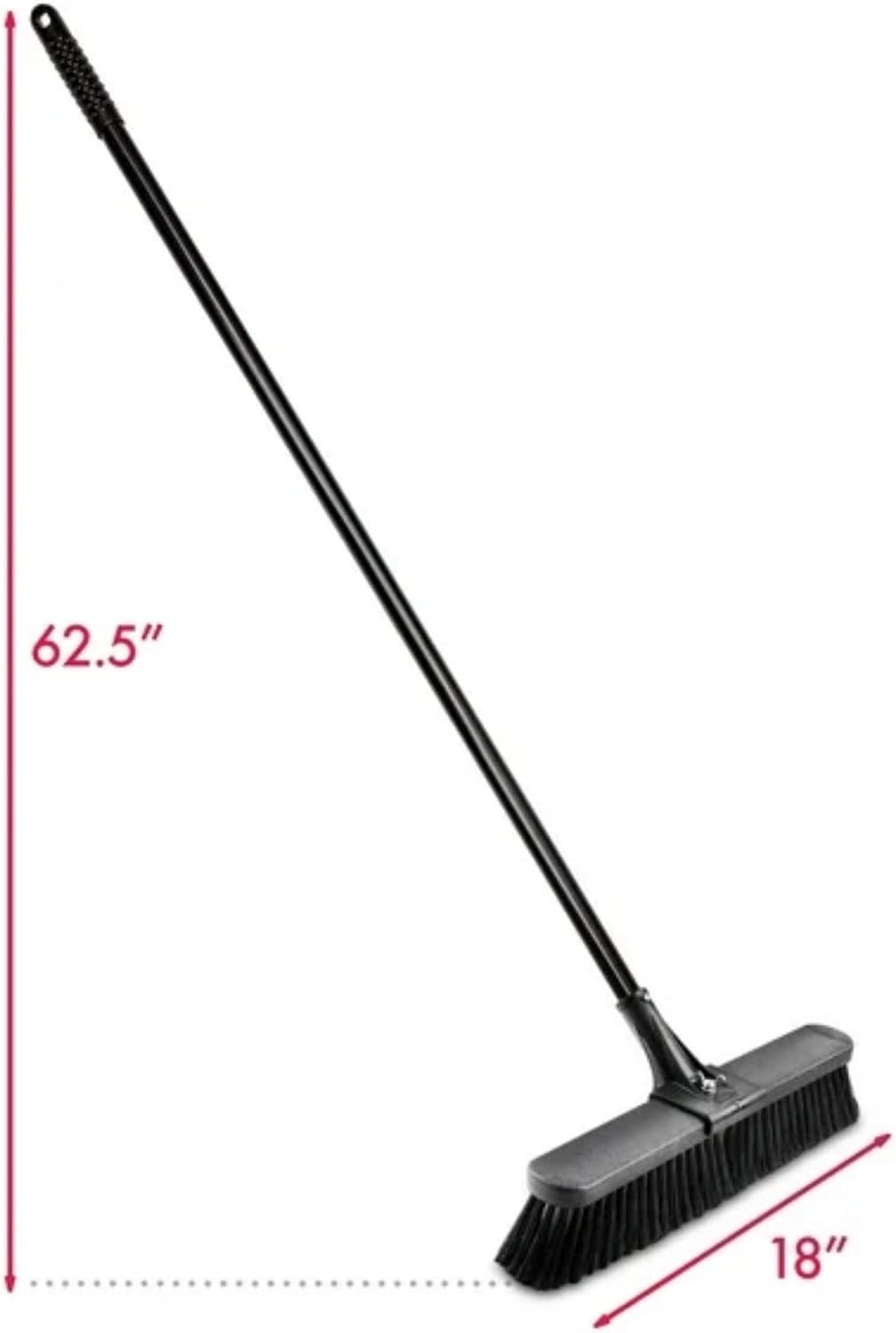 24-Inch Push Broom with 59" Metal Handle, Heavy-Duty Outdoor Broom with Stiff Flagged Bristles for Garage, Driveway & Patio