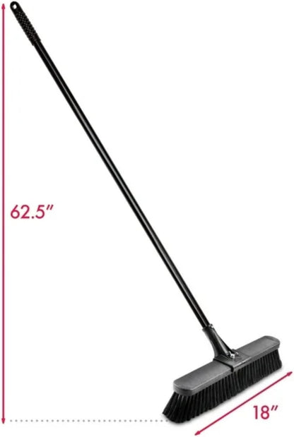 24-Inch Push Broom with 59" Metal Handle, Heavy-Duty Outdoor Broom with Stiff Flagged Bristles for Garage, Driveway & Patio