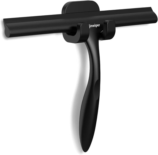 Household Squeegee for Shower Glass Doors, Silicone Shower Squeegee with Adhesive Hook, Bathroom Squeegee for Shower, Window Cleaner Tool for Glass Door, Kitchen, Tile Wall(10 inch-Black)