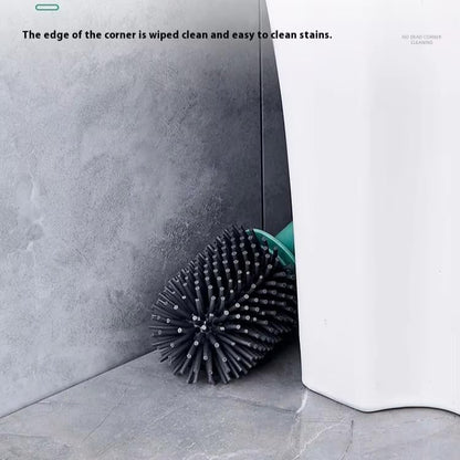 Toilet Brush, Silicone Toilet Bowl Brushes and Holder for Bathroom, Compact Flexible Toilet Cleaner Brush with Ventilated Drying Holder, Wall Mounted/Floor Standing Gray/Green–Long Non-Slip Handle