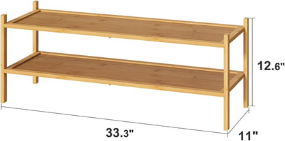 kiplant Small Shoe Rack, 4-Tier Bamboo Wood Shoe Rack for Entryway, Stackable Shoe Organizer for Hallway Closet, Free Standing Shoe Racks for Indoor & Outdoor