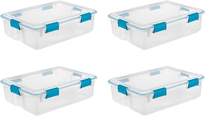 Sterilite 4-Pack Gasket Box, Home Storage Organizer Bins with Lids, 37 Quart – Stackable Clear Plastic Containers for Bedroom, Bathroom, Garage, Basement, or Attic