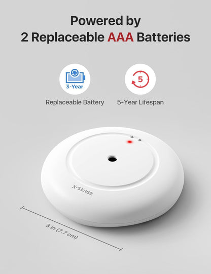 X-Sense Wi-Fi Water Leak Detector, Smart Water Sensor Alarm, Water Detector Alarm with 1700 ft Transmission Range for Kitchens, Basements, Bathrooms, 3 Water Detectors & 1 Base Station, Model SWS54