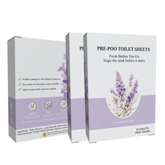 90 Dissolvable Pre-Poo Toilet Sheets Lavender Scent 3 Pack Odor Stopping Sheets Before You Go Toilet Spray Alternative Dissolvable Odor Blocking Travel Bathroom Essentials Also for Floor Cleaning