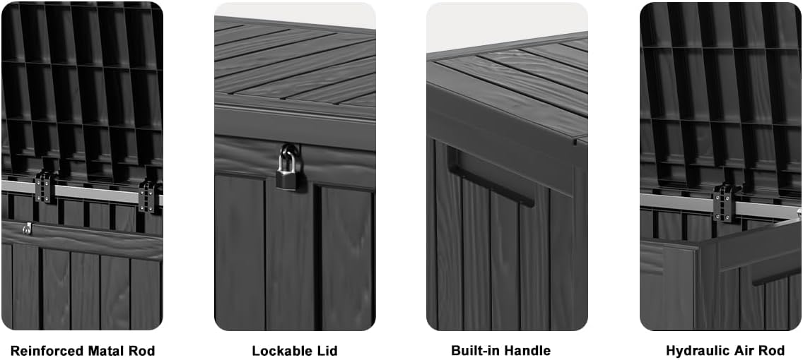 DRATO 180 Gallon Outdoor Storage Box, Large Waterproof Deck Box, Lockable Resin Storage Container with Reinforced Support for Patio Cushions, Garden Tools, UV-Resistant Outdoor Chest（Black，180 Gallon）