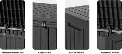 DRATO 180 Gallon Outdoor Storage Box, Large Waterproof Deck Box, Lockable Resin Storage Container with Reinforced Support for Patio Cushions, Garden Tools, UV-Resistant Outdoor Chest（Black，180 Gallon）