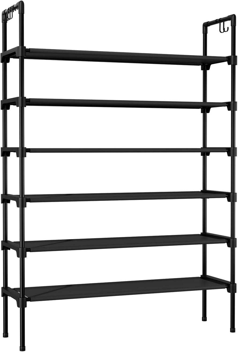 LANTEFUL 3 Tier Shoe Rack for Closet, Shoe Organizer with 5 Hooks, Long Shoe Shelf Storage for Sneaker and Boot Stackable Free Standing Shoe Rack for Entryway, Garage, Small Spaces, Dorm