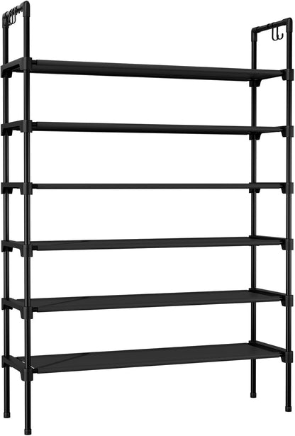 LANTEFUL 3 Tier Shoe Rack for Closet, Shoe Organizer with 5 Hooks, Long Shoe Shelf Storage for Sneaker and Boot Stackable Free Standing Shoe Rack for Entryway, Garage, Small Spaces, Dorm