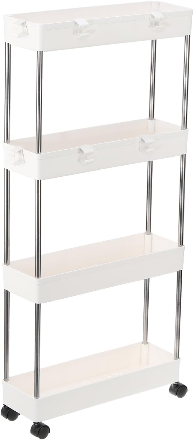 PATIKIL Slim Storage Cart, 4 Tier Mobile Shelving Unit Bathroom Storage Organizer Rolling Utility Cart Storage Slide Cart for Bathroom Office Kitchen, White