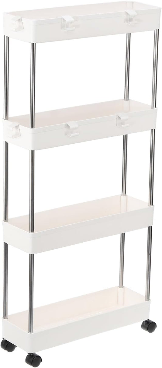 PATIKIL Slim Storage Cart, 4 Tier Mobile Shelving Unit Bathroom Storage Organizer Rolling Utility Cart Storage Slide Cart for Bathroom Office Kitchen, White