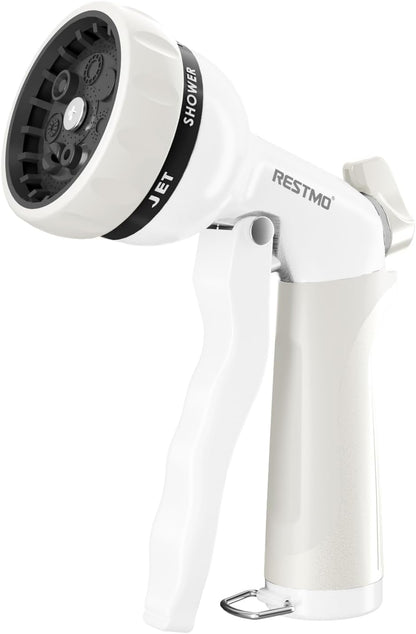 RESTMO Garden Hose Nozzle, Heavy Duty Metal Water Hose Nozzle with 7 Adjustable Spray Patterns, High Pressure Hand Sprayer with Flow Control for Watering Plants & Lawns, Washing Cars & Pets