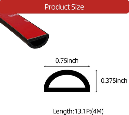 Foam Rubber Seal Strip, Self-Adhesive D Shape EPDM Rubber Weather Stripping for RV, Boat, Auto, Truck, Marine, Garage Doors/Window and More, W:1"; H:0.5",13Ft