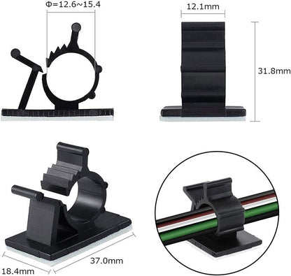 Viaky 30 Pcs Black Cable Wire Clips Adjustable Nylon Wire Holder Adhesive Cable Management Suitable for Maximum Diameter 0.6 inch (15.4mm) Cables