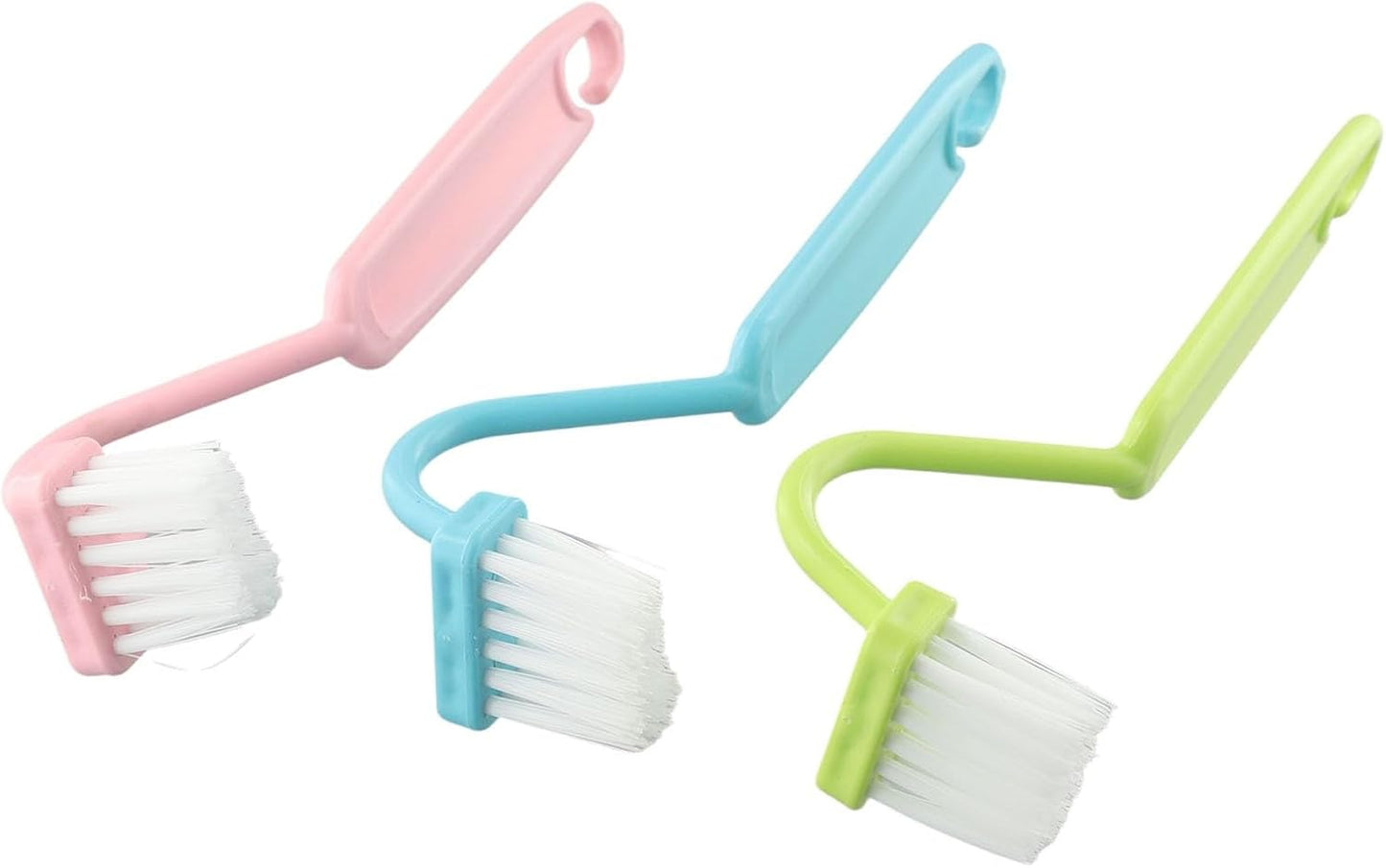3-Pack Toilet Brush Set, V-Shaped Under Rim Cleaning Brushes with Curved Handles for Deep Corner Scrubbing, Flexible Bristles for Bathroom Sink Stove and Floor Drain, Green Pink Blue