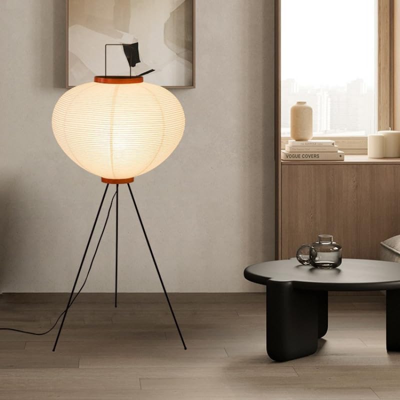 Japanese Rice Paper Floor Lamp，Noguchi Style Paper Floor Lantern Lamps,Akari Japandi Light for Wabi Sabi Decor，47.2“ Handmade Rice Paper Standing Lamps for Living Room,Bedroom, Office