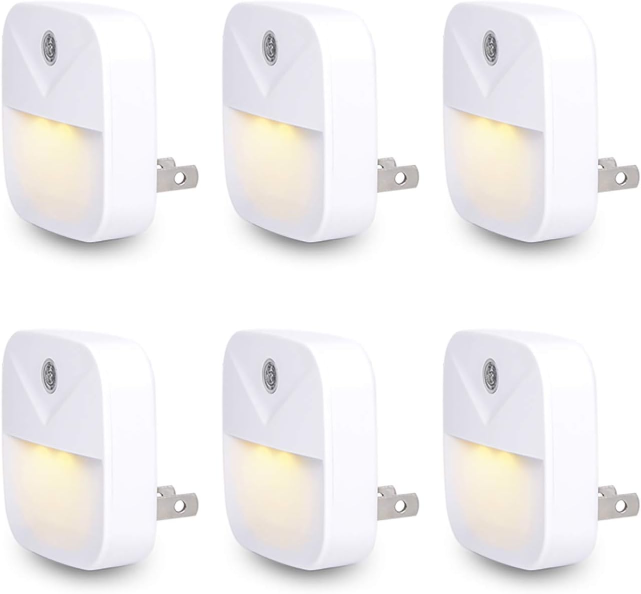 Uigos LED Night Light Plug in with Dusk to Dawn Sensor, Auto On Off Nightlight for Bedroom Bathroom Hallway Stairs Kitchen, Warm White Glow, Energy Efficient, Safe for Kids Elderly, 6 Pack