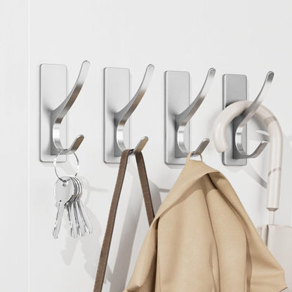 pickpiff White Self Adhesive Coat Hooks for Hanging: 13LB Extra Strong Stainless Wall Hook for Towel, Utensil, Backpack, Hat, Sturdy Metal Hanger for Bathroom, Kitchen, Door, 4-Pack