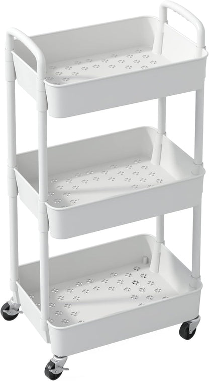 Sywhitta 4-Tier Plastic Rolling Utility Cart with Handle, Multi-Functional Storage Trolley for Office, Living Room, Kitchen, Movable Storage Organizer with Wheels, Black