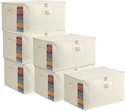 3-Pack Large Canvas Comforter Storage Bags for Clothes Sweater Clothes Organizer with Dual Zipper Three Carrying Handles for Blanket Closet Storage Container