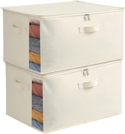 3-Pack Large Canvas Comforter Storage Bags for Clothes Sweater Clothes Organizer with Dual Zipper Three Carrying Handles for Blanket Closet Storage Container