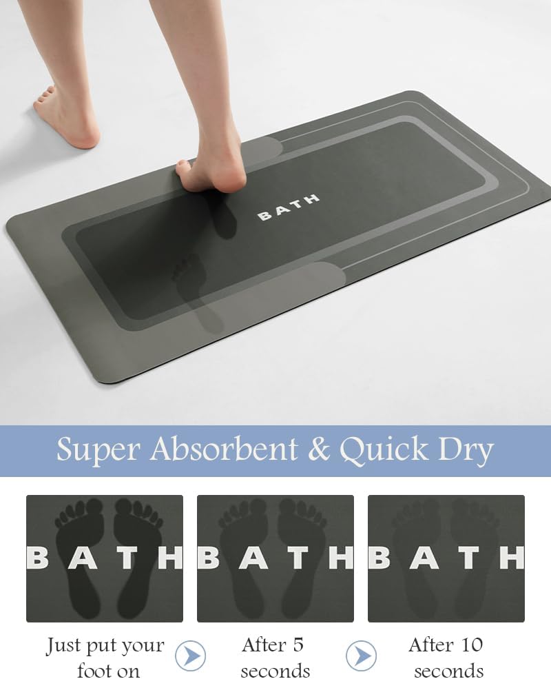 MontVoo-Bath Mat-Bathroom Mat Rug Non Slip Super Absorbent Stain Resistant Quick Dry Thin Bath Rug-Bath Mats for Bathroom Floor Bathtub Vanity-Bathmat Bath Rug Easy Care-17"x27" Grey