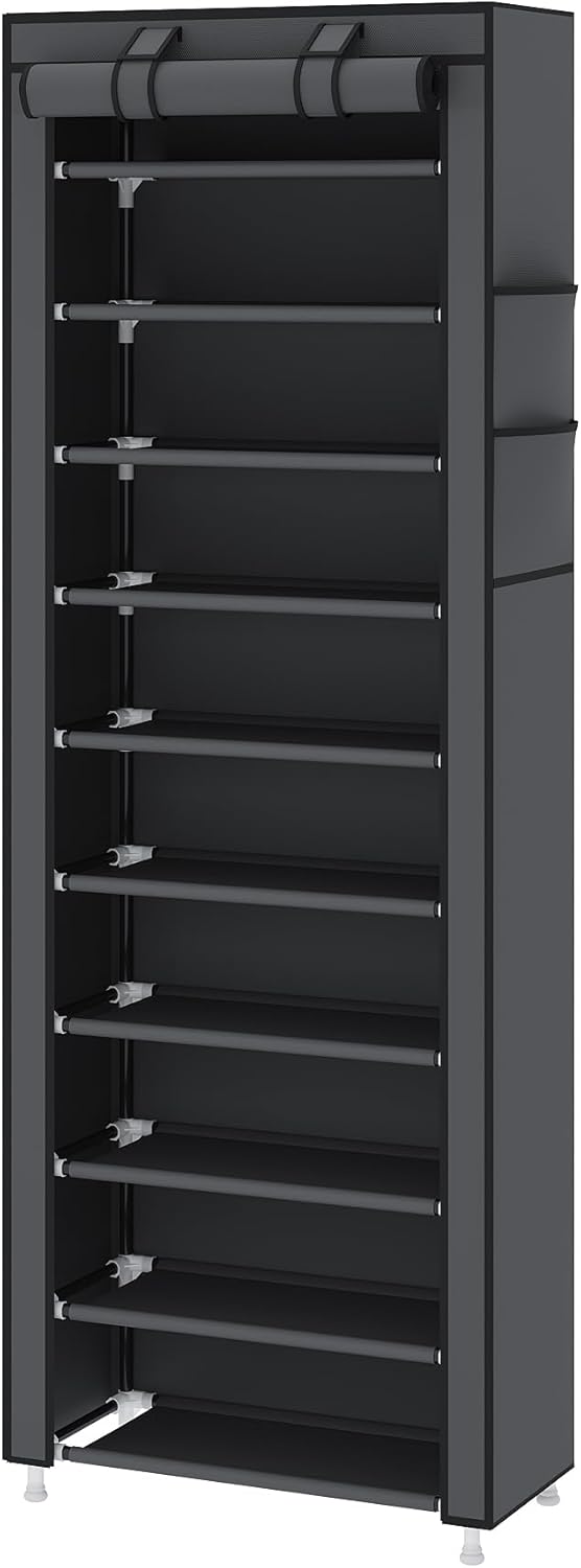 UDEAR 10-Tier Free Standing Shoe Rack Sturdy Shoe Rack Organizer for Closet Entryway Stackable Shoe Shelf with Dustproof Cover,Black