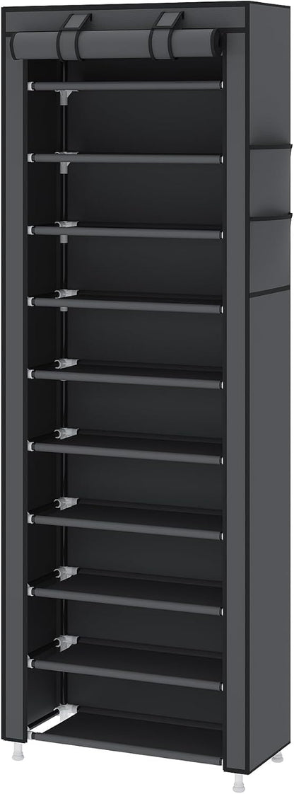 UDEAR 10-Tier Free Standing Shoe Rack Sturdy Shoe Rack Organizer for Closet Entryway Stackable Shoe Shelf with Dustproof Cover,Black