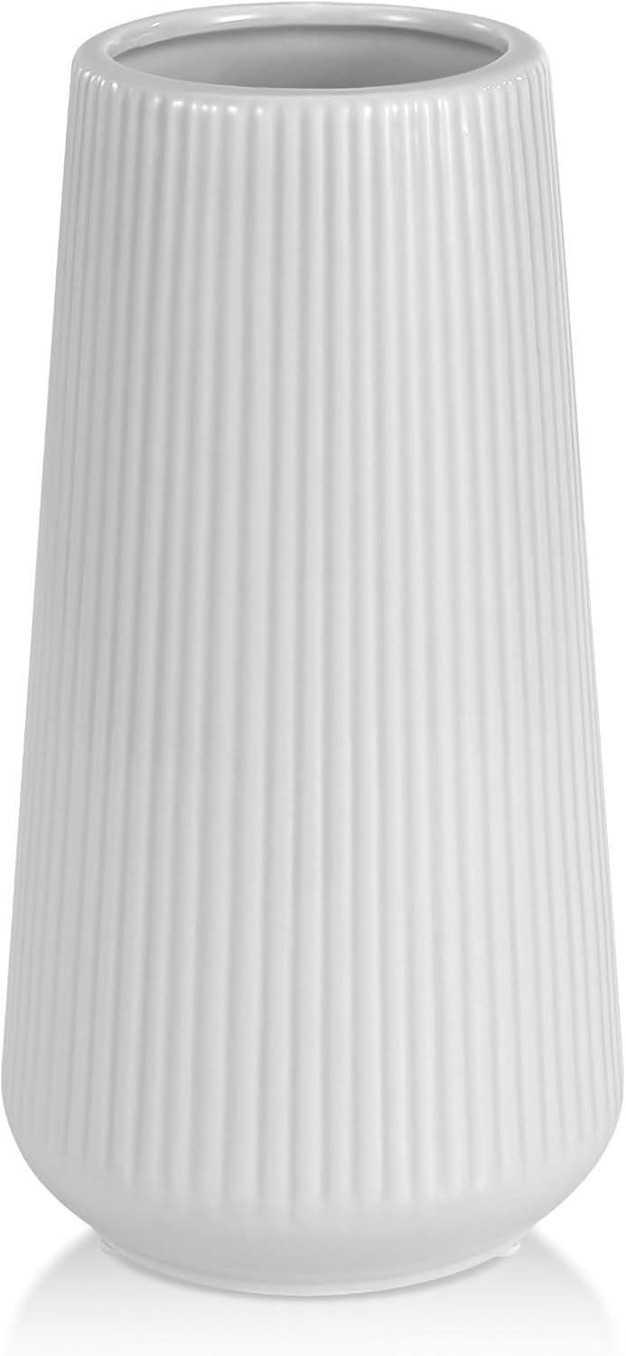 White Ceramic Vase, GUKJOB Small Cute Flower Vase for Pampas Grass, Home, Living Room, Dining Table, Farmhouse, Office Decor, Bedroom, Table, and Kitchen Shelf (White- 2PCS)