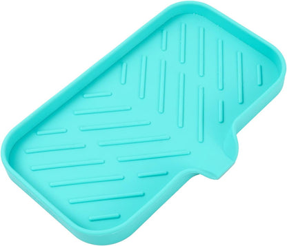 MicoYang Silicone Bathroom Soap Dishes with Drain Spout-Bathroom and Kitchen Sink Organizer,Sponge Holder,Dish Soap Tray,Perfect for Dispenser,Scrubber,Bottle,Cup on Sink or Counter-Coffee 4.9"×3.2"