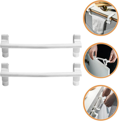 2pcs Plastic Towel Rack and Dish Cloth Holder, Wall-Mounted Over Cabinet Door, White Bathroom and Kitchen Hanging Storage Organizer for Hand Towels and Cleaning Cloths
