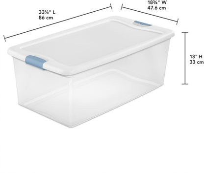 Sterilite 4-Pack 56 Quart Wheeled Latching Box, Underbed Clear Plastic Storage Organizer - Under Bed Rolling Container Bin with Lid and Wheels for Home or Dorm Bedrooms and Closets