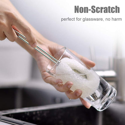 ALINK 6-Pack Sponge Bottle Dish Brush with Handle, Non-Scratch Washing Scrubber Cleaner for Wine/Whiskey Glass, Cups, Tumblers with 3 Refill Heads and 2 Straw Brush