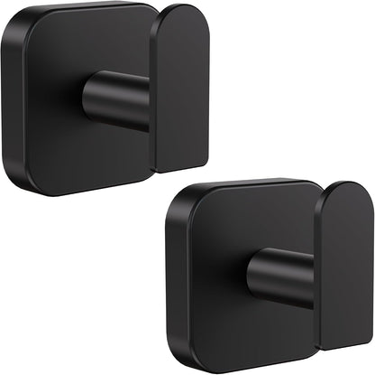 Aikzik Large Heavy Duty Wall Hooks - 26lb Max, Stainless Steel Replaceable Adhesive Towel Hook, Hooks for Hanging Towel, Coat, Sticky Towel Holder Stick on Bathroom, Shower, Kitchen, Black(2 Pack)