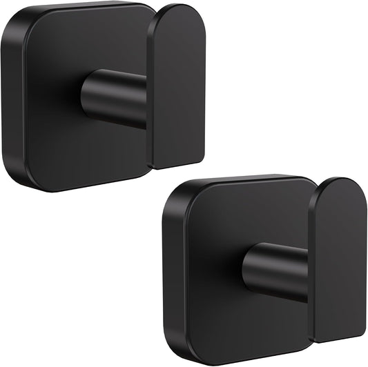 Aikzik Large Heavy Duty Wall Hooks - 26lb Max, Stainless Steel Replaceable Adhesive Towel Hook, Hooks for Hanging Towel, Coat, Sticky Towel Holder Stick on Bathroom, Shower, Kitchen, Black(2 Pack)
