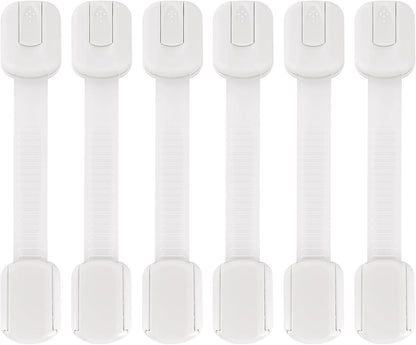 Safety Locks 6-Pack - Fridge & Cabinet Locks for Kids, 3M Adhesive, No Drilling, No Magnets, Adjustable 4.17-7.91in, Multi-Purpose for Kitchen, Dining, Bedroom, and Living Room
