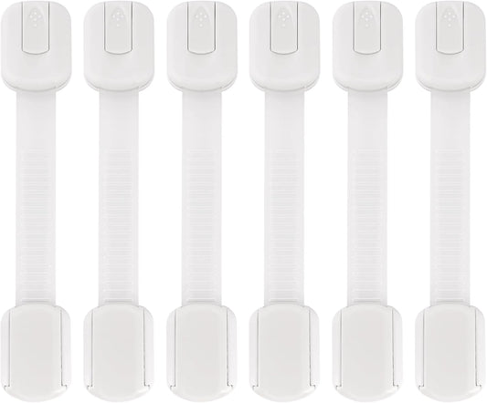 Safety Locks 6-Pack - Fridge & Cabinet Locks for Kids, 3M Adhesive, No Drilling, No Magnets, Adjustable 4.17-7.91in, Multi-Purpose for Kitchen, Dining, Bedroom, and Living Room
