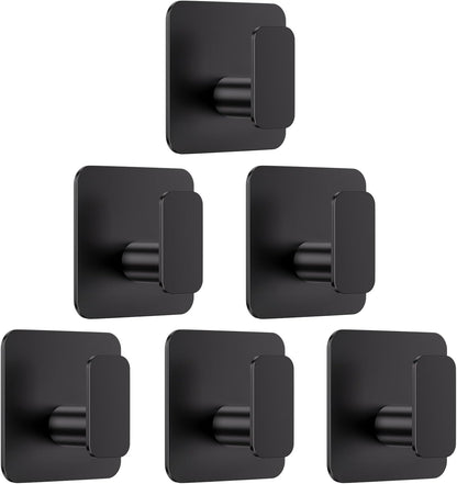 Aikzik Black Hooks for Hanging Heavy Duty, Adhesive Hooks for Shower, Bathroom, Kitchen, Robe, Towel, Coat, Waterproof & Rustproof Hook for Walls No Damage, Sticky Wall Towel Hooks - 4 Pack