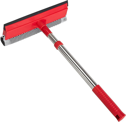 Professional Standard Window Squeegee,2-in-1 Window Cleaner Sponge and Soft Rubber Strip with Retractable Stainless Steel Handle(15.3"-23.6") for Gas Station, Glass,Shower,Outdoor Window Cleaning