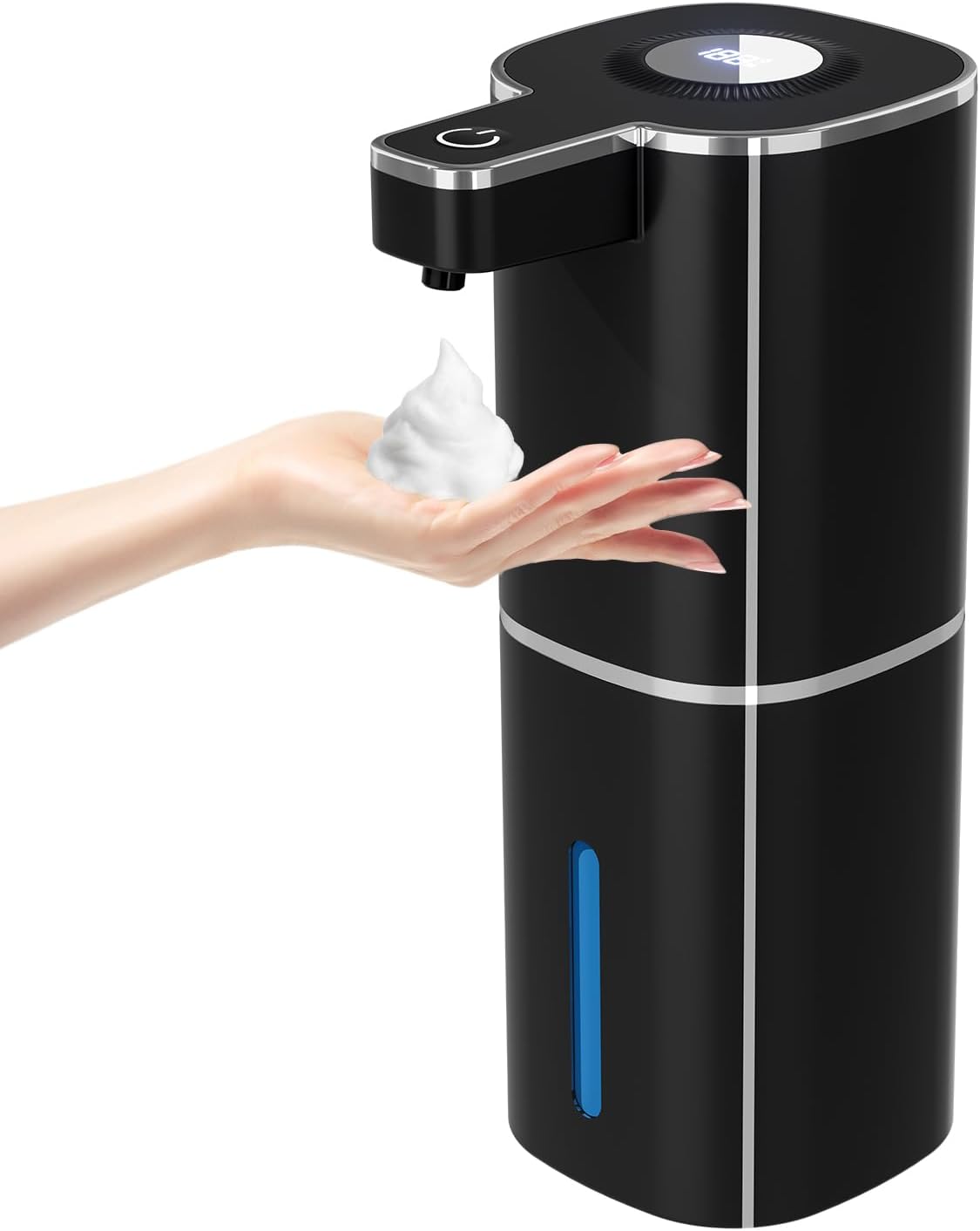 Automatic Foaming Soap Dispenser, Touchless Rechargeable Hand Soap Dispenser, 4 Adjustable Levels, 1200mAh Battery, Large Display, for Kitchen & Bathroom (Black, Foaming)
