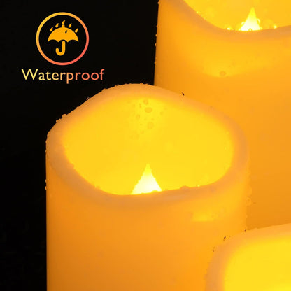 Homemory 3 Pack Flameless Candles, Outdoor Waterproof, Battery Operated LED Pillar Candles with Remote Control and Timer, Plastic, Long Lasting，4”5”6”
