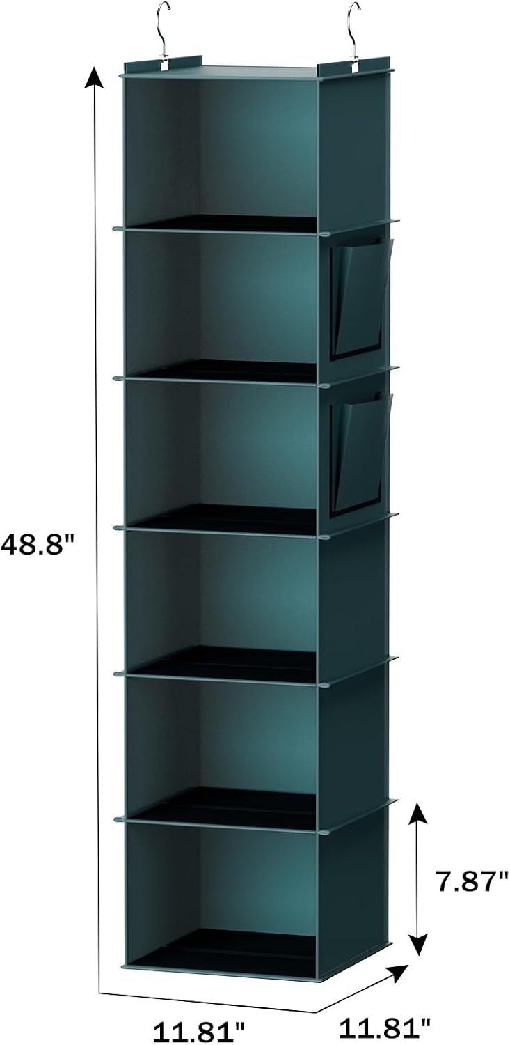 YOUDENOVA Hanging Closet Organizer, 6-Shelf Closet Hanging Storage Shelves, 2 Packs, Grey